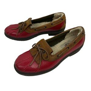 UGG Haylie Leather & Shearling Lined Slip-On Duck Boots Womens 6.5 Red